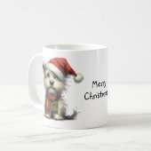 クリスマスサンタハットに可愛いテリア犬 コーヒーマグカップ (正面左)