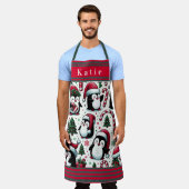 クリスマスサンタハットに登場する可愛いペンギン エプロン (着用した状態)