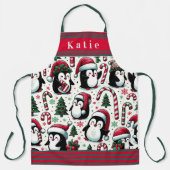 クリスマスサンタハットに登場する可愛いペンギン エプロン (正面)