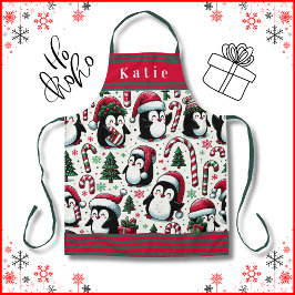 クリスマスサンタハットに登場する可愛いペンギン エプロン