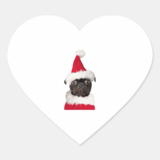 クリスマスサンタハットの可愛いブラックパグ ハートシール