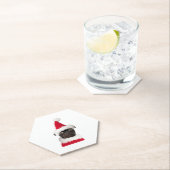 クリスマスサンタハットの可愛いブラックパグ ペーパーコースター (インサイチュ)