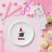 クリスマスサンタハットの可愛いブラックパグ ペーパープレート (パーティー)