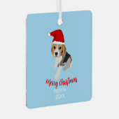 クリスマスサンタハットの青いビーグルの子犬クリスマス メタルオーナメント (正面右)