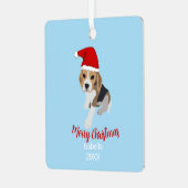 クリスマスサンタハットの青いビーグルの子犬クリスマス メタルオーナメント (正面左)