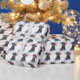 クリスマスサンタハットまたはペットの写真を着たブラックラボ ラッピングペーパー