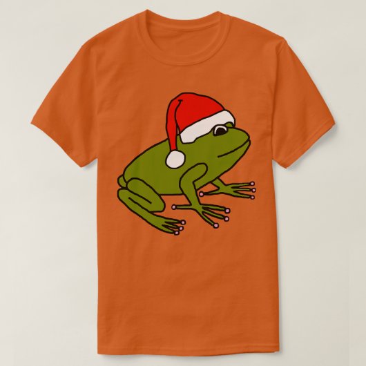 クリスマスサンタハットを着たかわいいカエル Tシャツ (デザイン正面)