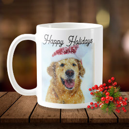 クリスマスサンタハットを着たゴールデンレトリバー犬 コーヒーマグカップ