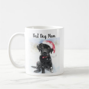 クリスマスサンタハットを着たブラックラボパピー コーヒーマグカップ