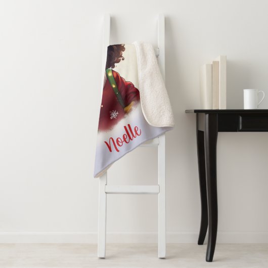 クリスマスサンタハットを着た小さな黒い女の子 シェルパブランケット (インサイチュ)