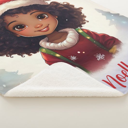 クリスマスサンタハットを着た小さな黒い女の子 シェルパブランケット (3/4)