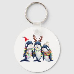 クリスマスサンタハットを着た3頭のクジラ キーホルダー
