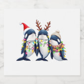 クリスマスサンタハットを着た3頭のクジラ ビールラベル (シングルラベル)