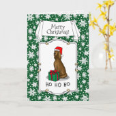 クリスマスサンタハットアイリッシュセッタードッグ（赤1）かわいい カード (黄色い花)