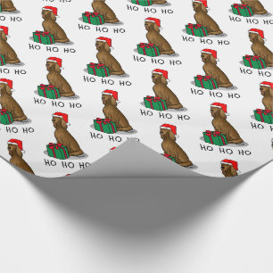 クリスマスサンタハットアイリッシュセッタードッグ(赤1)かわいい ラッピングペーパー