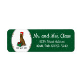 クリスマスサンタハットアイリッシュセッタードッグ（赤1）かわいい ラベル (正面)