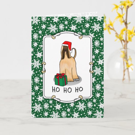 クリスマスサンタハットアフガンハウンドドッグかわいい カード (黄色い花)