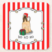 クリスマスサンタハットアフガンハウンドドッグかわいい スクエアペーパーコースター (正面)