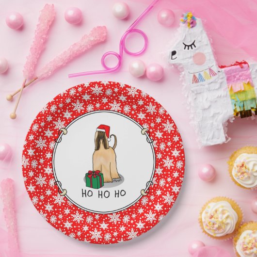 クリスマスサンタハットアフガンハウンドドッグかわいい ペーパープレート (パーティー)