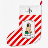 クリスマスサンタハットアフガンハウンドドッグかわいい ラージクリスマスストッキング (裏面)