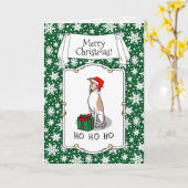 クリスマスサンタハットウィペット犬の子犬と白かわいい カード (黄色い花)