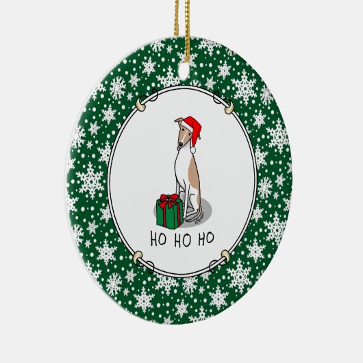 クリスマスサンタハットウィペット犬の子犬と白かわいい セラミックオーナメント (右)