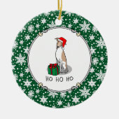 クリスマスサンタハットウィペット犬の子犬と白かわいい セラミックオーナメント (正面)