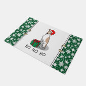 クリスマスサンタハットウィペット犬の子犬と白かわいい ドアマット (アングル)