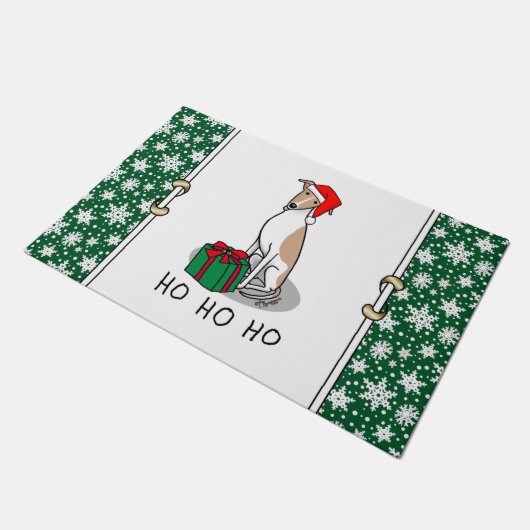 クリスマスサンタハットウィペット犬の子犬と白かわいい ドアマット (アングル)