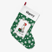 クリスマスサンタハットウィペット犬の子犬と白かわいい ラージクリスマスストッキング (正面 (吊り時))