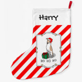 クリスマスサンタハットウィペット犬の子犬と白かわいい ラージクリスマスストッキング (裏面)