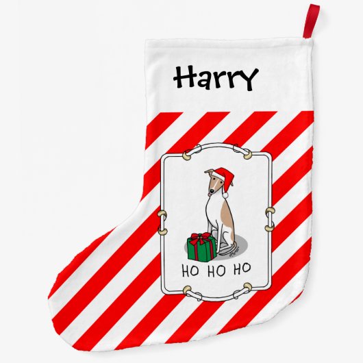 クリスマスサンタハットウィペット犬の子犬と白かわいい ラージクリスマスストッキング (裏面)