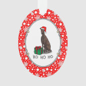 クリスマスサンタハットグレイハウンドドッグ(ブリンドルおもしろい) オーナメント (正面)