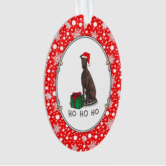 クリスマスサンタハットグレイハウンドドッグ(ブリンドルおもしろい) オーナメント (正面)