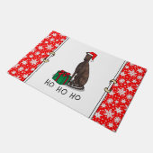 クリスマスサンタハットグレイハウンドドッグ(ブリンドルおもしろい) ドアマット (アングル)