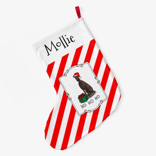 クリスマスサンタハットグレイハウンドドッグ(ブリンドルおもしろい) ラージクリスマスストッキング (裏面 (吊り時))