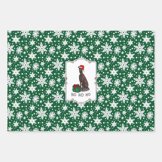 クリスマスサンタハットグレイハウンド犬(ブルドル)かわいい ラッピングペーパーシート (正面)