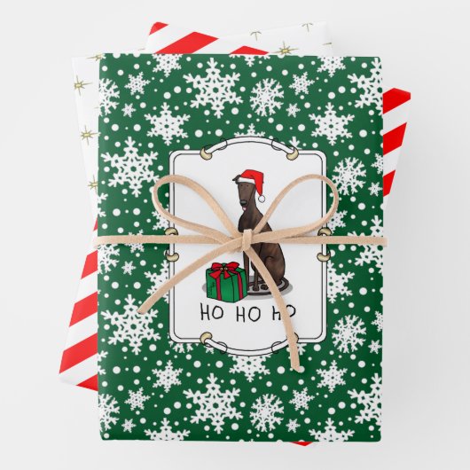 クリスマスサンタハットグレイハウンド犬(ブルドル)かわいい ラッピングペーパーシート (インサイチュ)