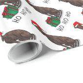 クリスマスサンタハットグレイハウンド犬（ブルドル）かわいい ラッピングペーパー (ロールコーナー)