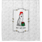 クリスマスサンタハットシベリアのハスキー(銀)かわいい シャワーカーテン (正面)