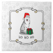 クリスマスサンタハットシベリアのハスキー(銀)かわいい タイル (正面)