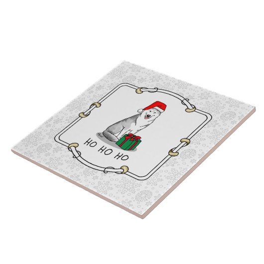 クリスマスサンタハットシベリアのハスキー(銀)かわいい タイル (側面)