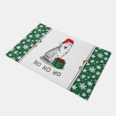 クリスマスサンタハットシベリアのハスキー（銀）かわいい ドアマット (アングル)