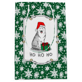 クリスマスサンタハットシベリアのハスキー（銀）かわいい ミディアムペーパーバッグ (正面)