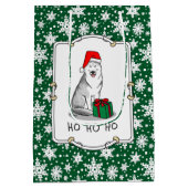 クリスマスサンタハットシベリアのハスキー（銀）かわいい ミディアムペーパーバッグ (裏面)