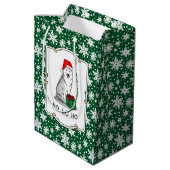 クリスマスサンタハットシベリアのハスキー（銀）かわいい ミディアムペーパーバッグ (裏面アングル)