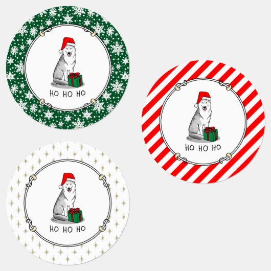 クリスマスサンタハットシベリアのハスキー(銀)かわいい ラベル (グループ)