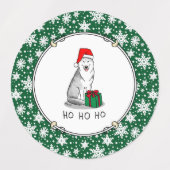 クリスマスサンタハットシベリアのハスキー(銀)かわいい ラベル (デザイン1)