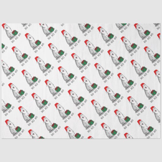 クリスマスサンタハットシベリアのハスキー（銀）かわいい 薄葉紙 (正面)