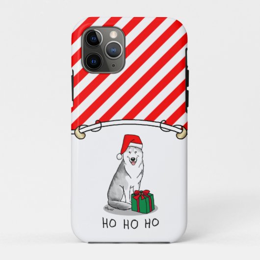クリスマスサンタハットシベリアのハスキー（銀）かわいい Case-Mate iPhoneケース (裏面)